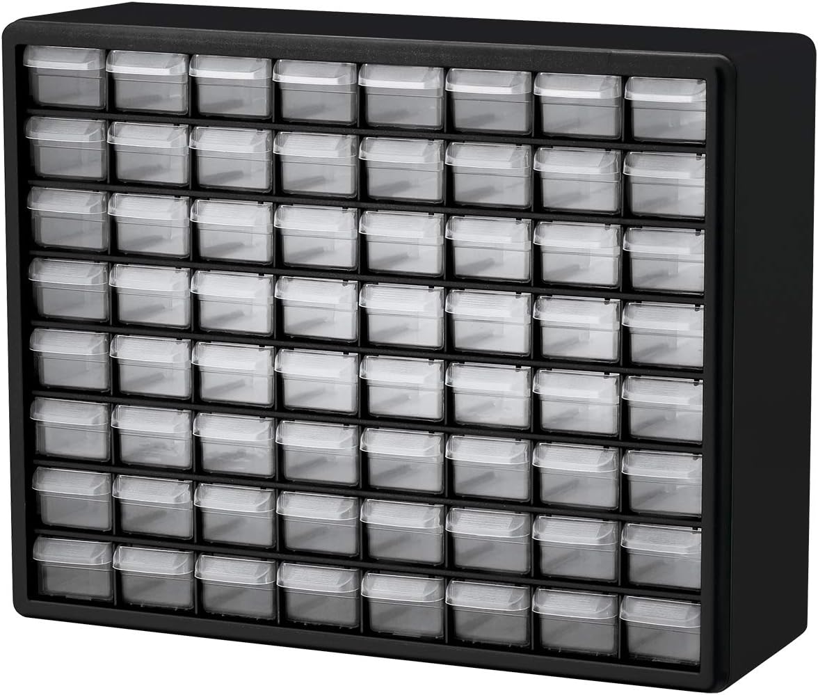 64 Drawer Plastic Parts Storage Cabinet, Black, Pack of 2 V452
