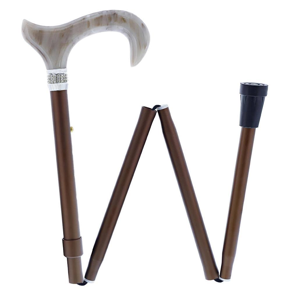 Champagne Pearlz Adjustable Folding Cane with Rhinestone Collar E3765