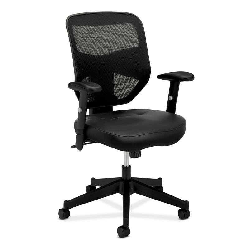 Leather High-Back Mesh Work Chair with Adjustable Arms in Black F8882
