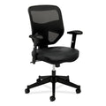 Leather High-Back Mesh Work Chair with Adjustable Arms in Black F8882