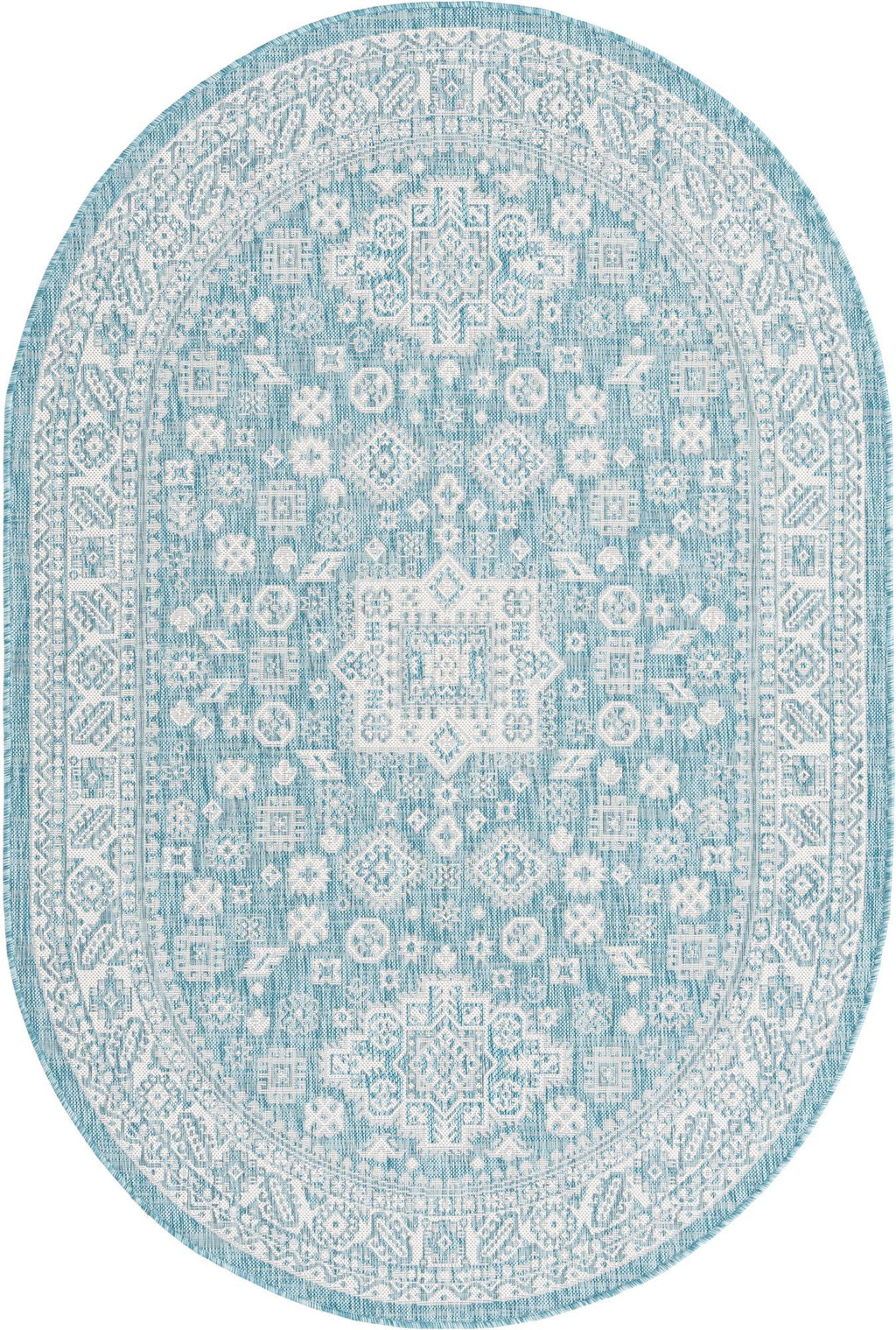 Aqua/Ivory Oval Indoor/Outdoor Aztec Rug U24136