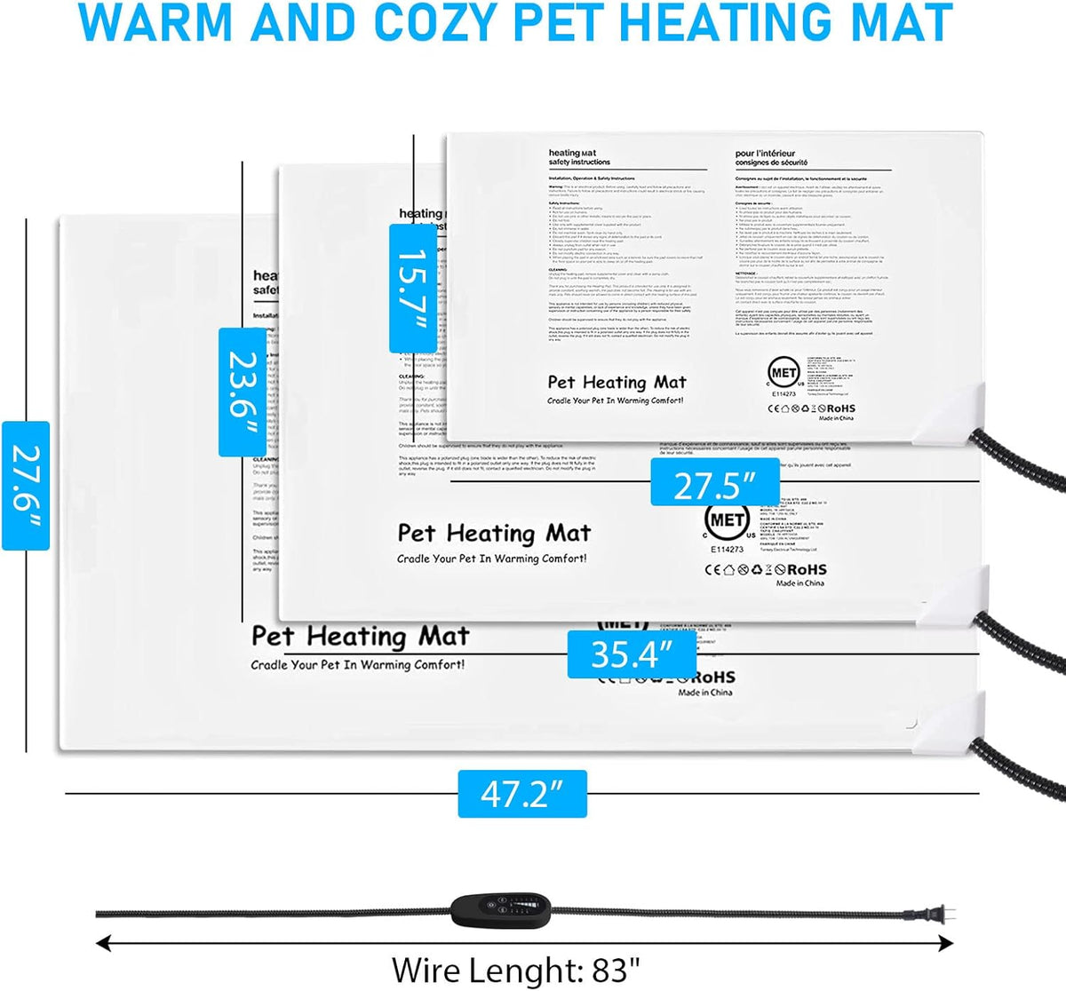 Waterproof Electric Pet Heating Pad with 6 Levels Temperature & 4 Timers Auto Power Off G310