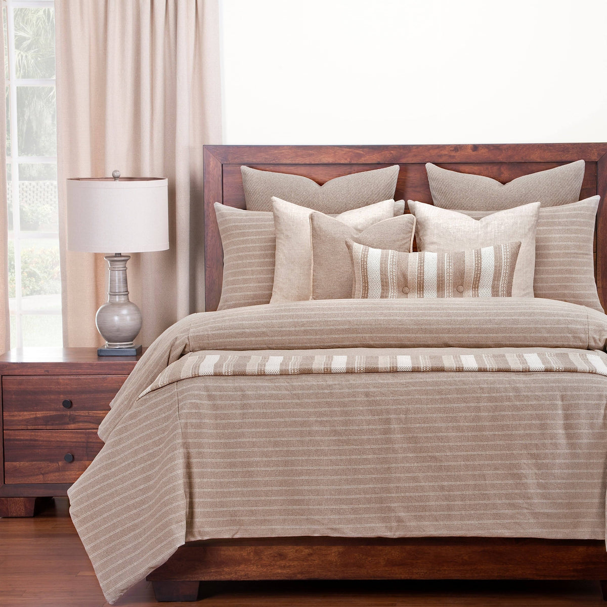 Ticked Stripe Duvet and Shams Set Blue California King L3093