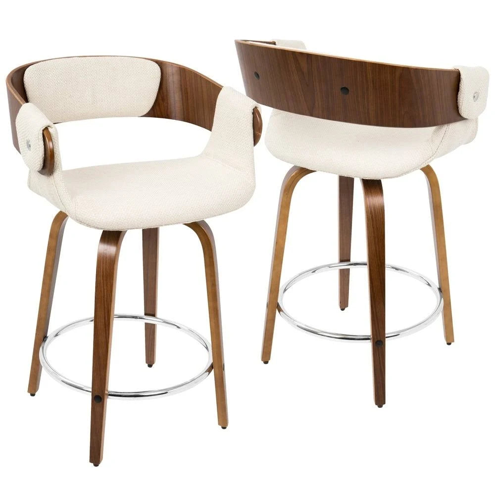 Set of 2 Counter Stool Cream Walnut Q265