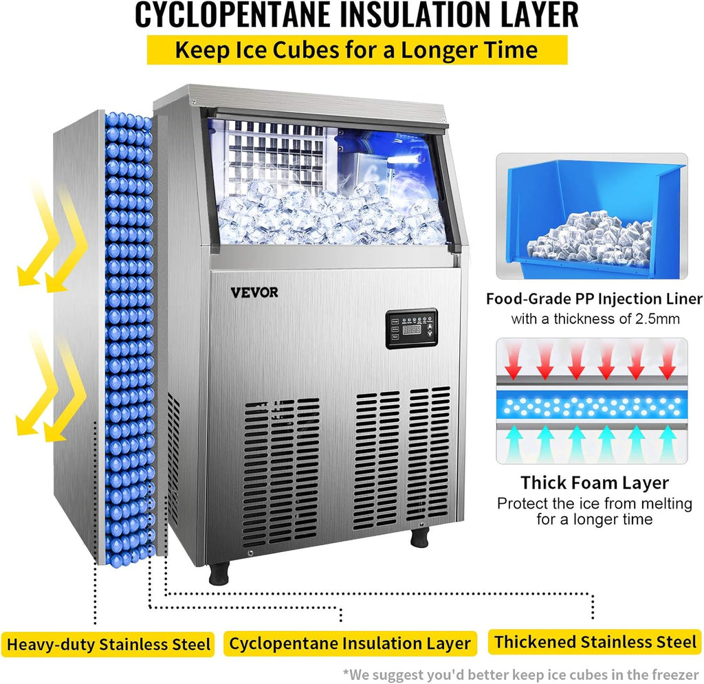 110V Commercial Ice Maker with 33LBS Bin, Stainless Steel G557569