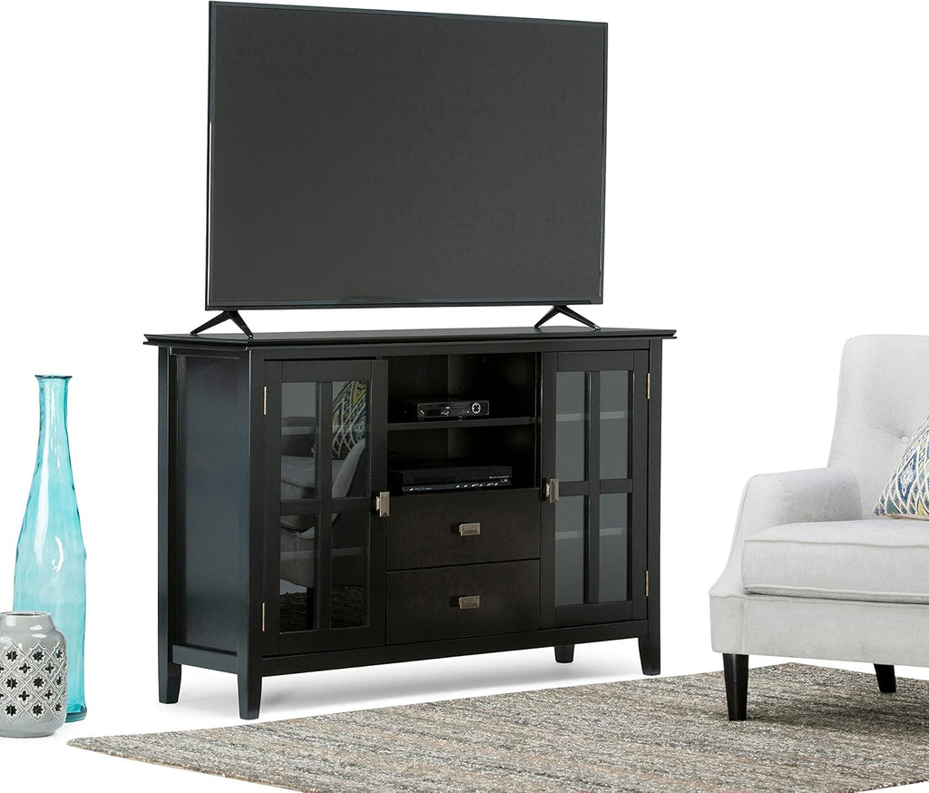 53 inch Solid Wood TV Media Stand with Storage Shelves and Glass Doors H5098