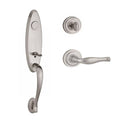 Satin Nickel Handleset with Left Handed Decorative Lever and Traditional Round Rose O440