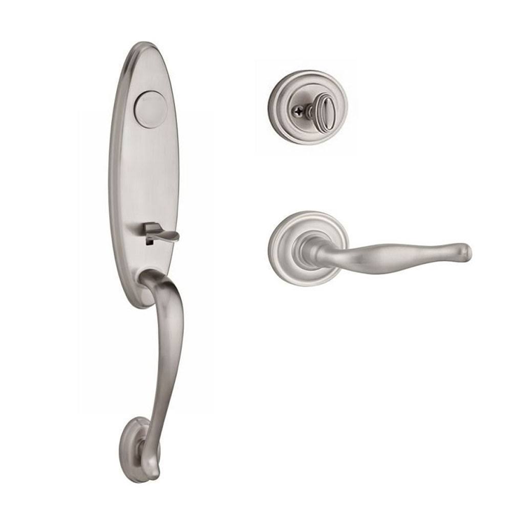 Satin Nickel Handleset with Left Handed Decorative Lever and Traditional Round Rose O440