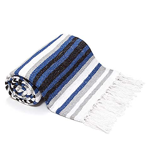 Blue Striped Woven Cotton Yoga Blanket N945490