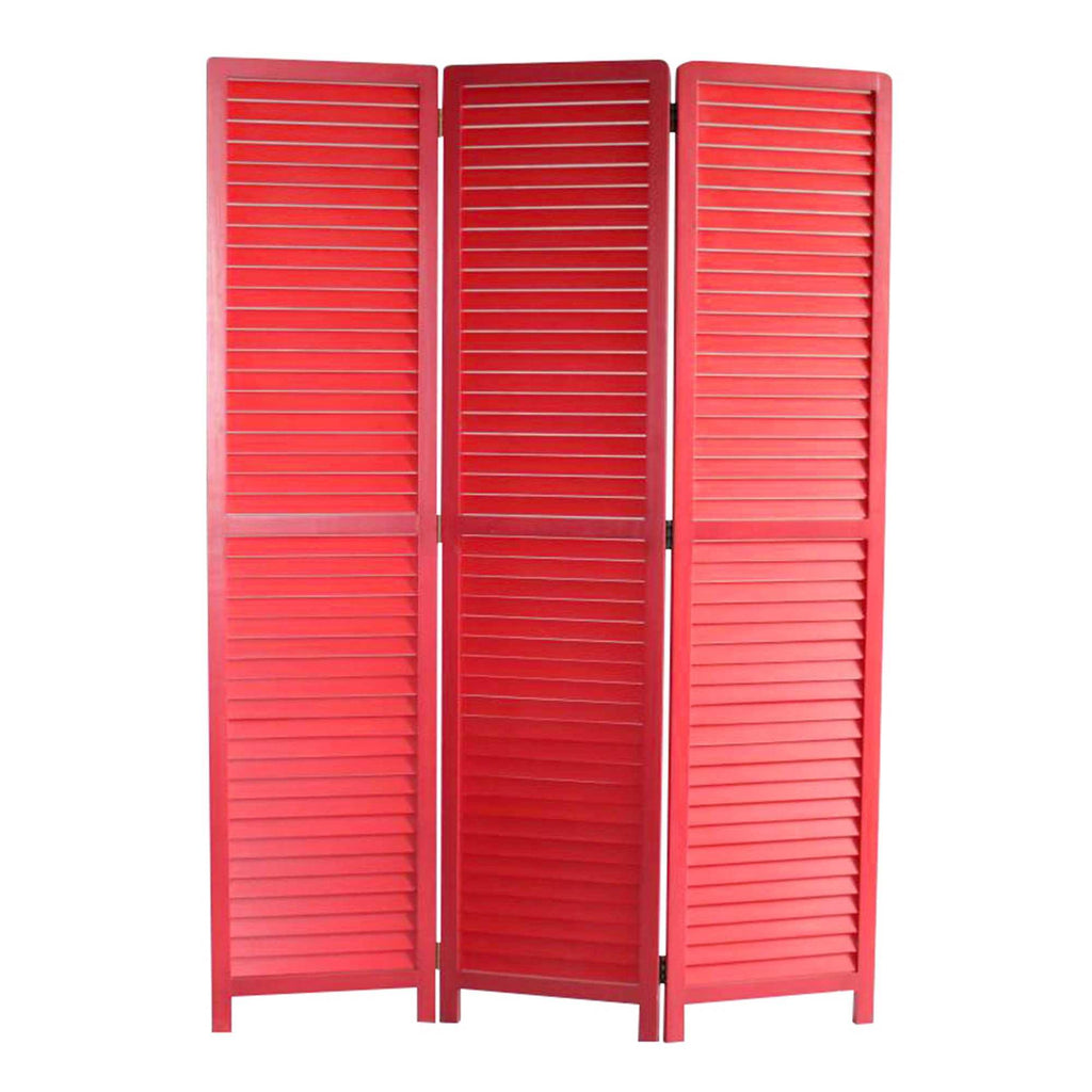 Red Wooden Screen with 3 Panels and Shutter Design V929