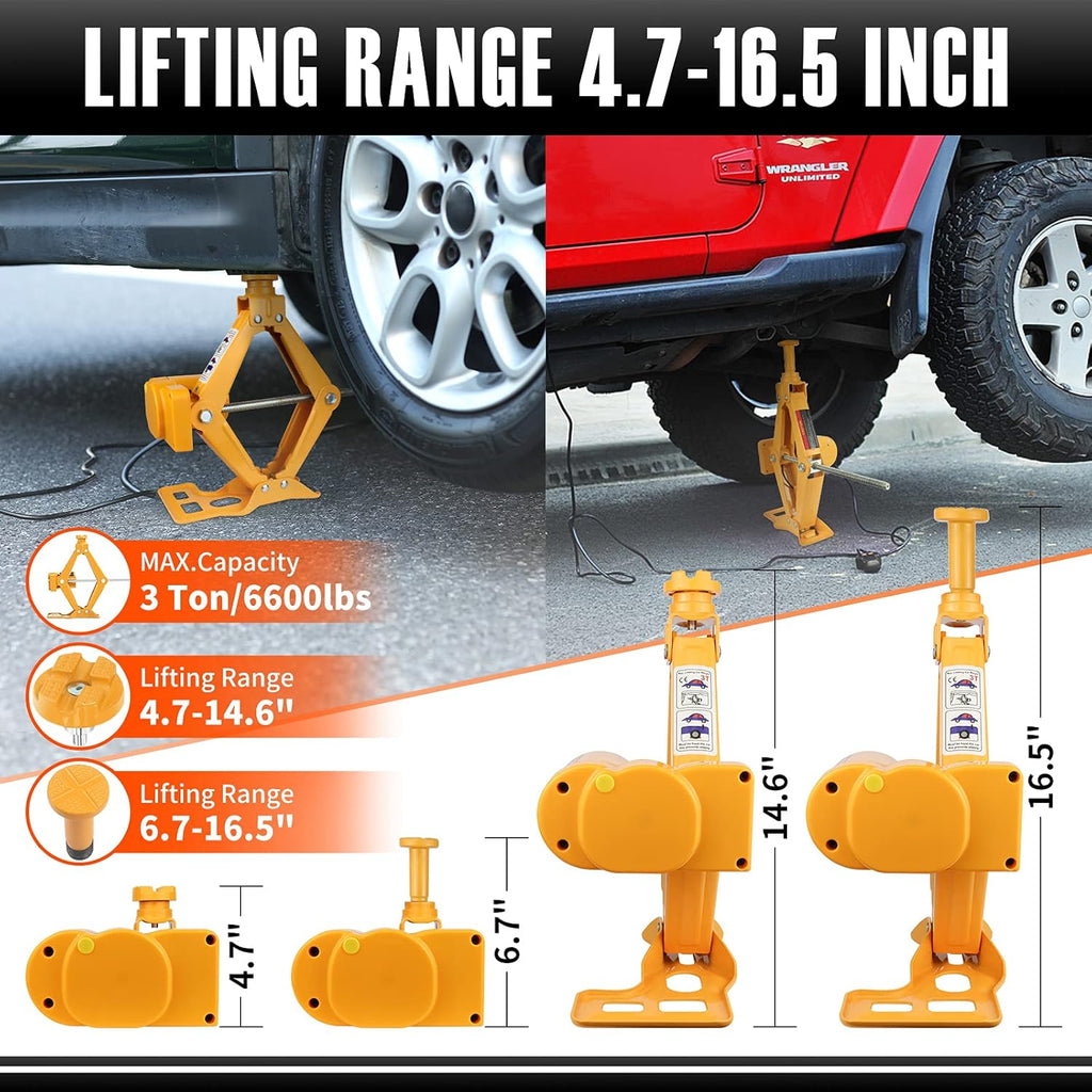 Electric Car Jack 3 Ton 12V with Impact Wrench and Inflator H370