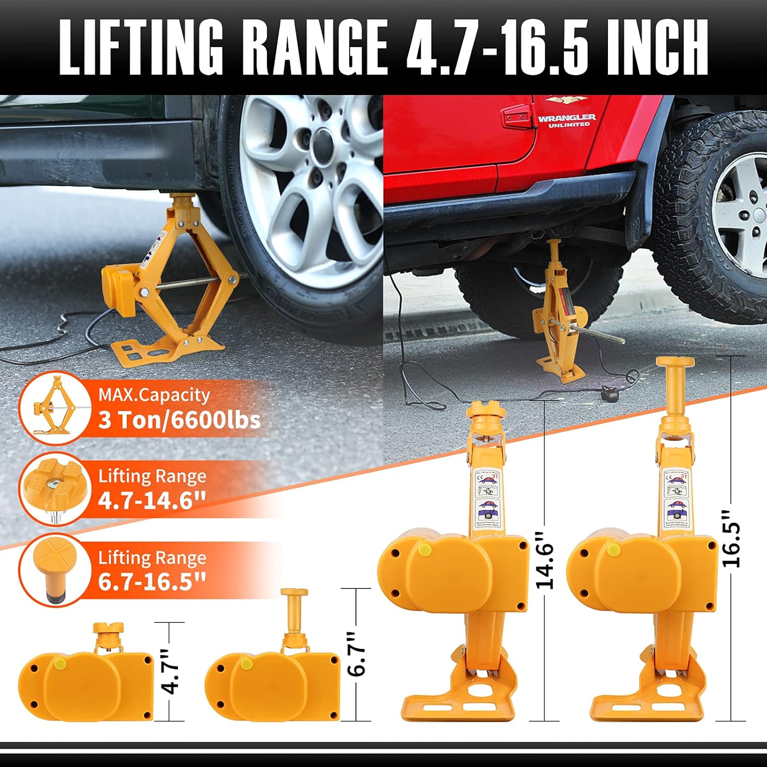 Electric Car Jack 3 Ton 12V with Impact Wrench and Inflator H370