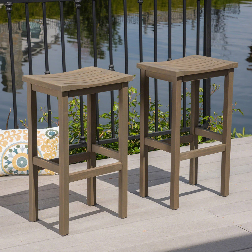 Natural Acacia Wood Barstools, Set of 2 X55094