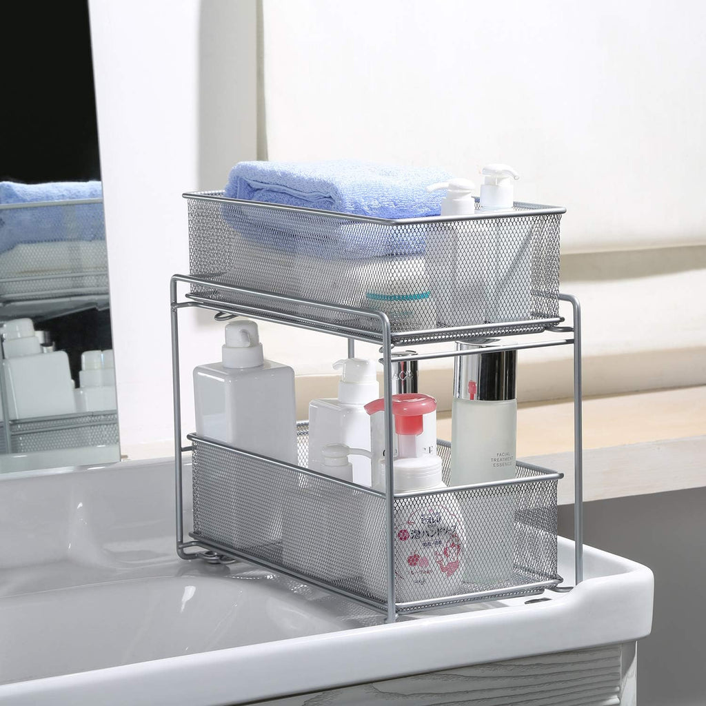 Stackable Cabinet Organizer Pull Out Drawer, 2 Tier Q550