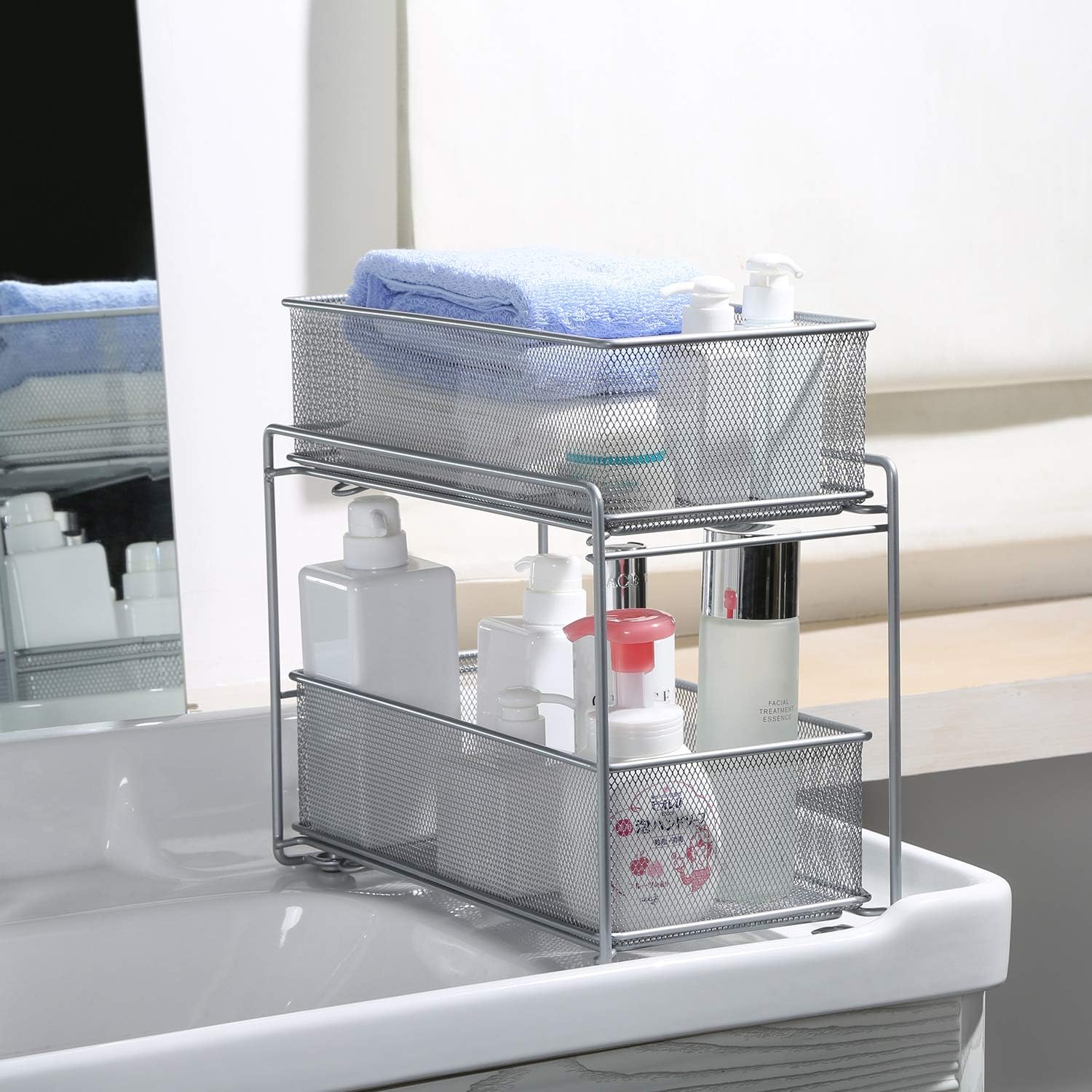 Stackable Cabinet Organizer Pull Out Drawer, 2 Tier Q550