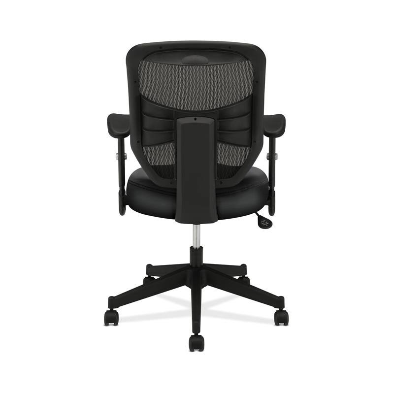 Leather High-Back Mesh Work Chair with Adjustable Arms in Black F8882
