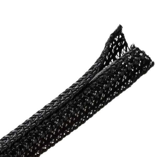 Black Polyester Split Wrap Braided Sleeving, 100 ft E293