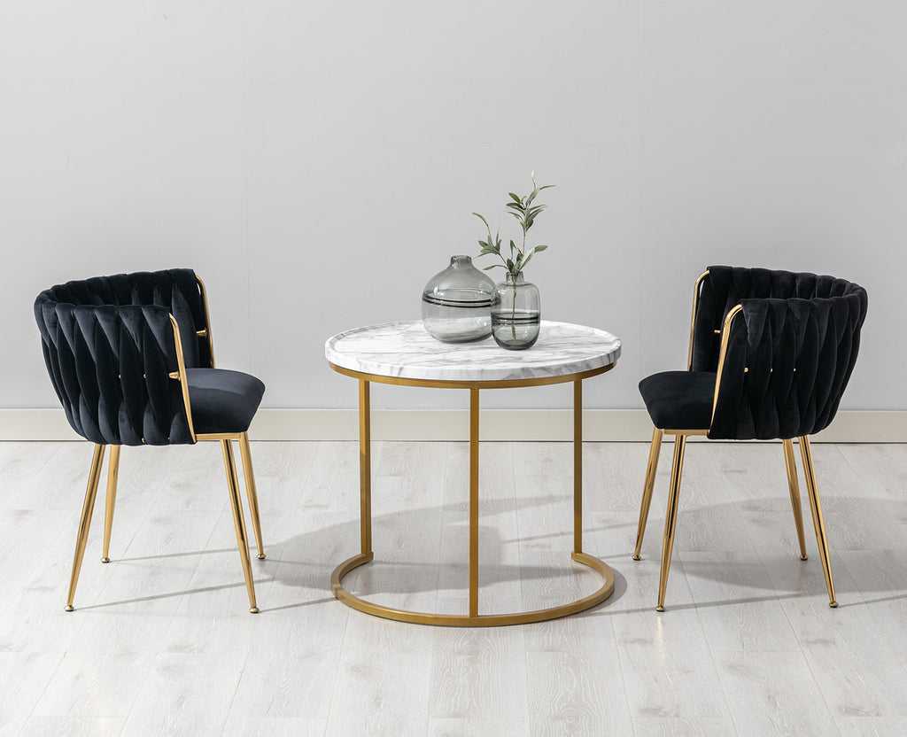 Black Velvet Upholstered Dining Chair Set of 2 with Metal Legs Z749098