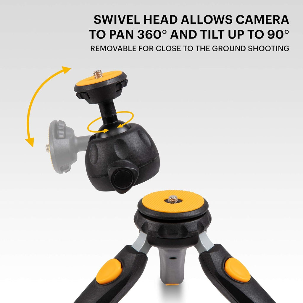 Mini Adjustable Tripod with Remote, 360° Ball Head, Compact Tabletop Tripod, Selfie Stick, 5-Position Legs, Rubber Feet, Smartphone & Action Camera Adapters, Pack of 2 I639