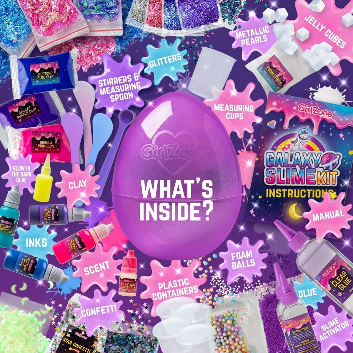 Egg Surprise Galaxy Slime Kit, 41 Pieces, 9.5 Inches High R571