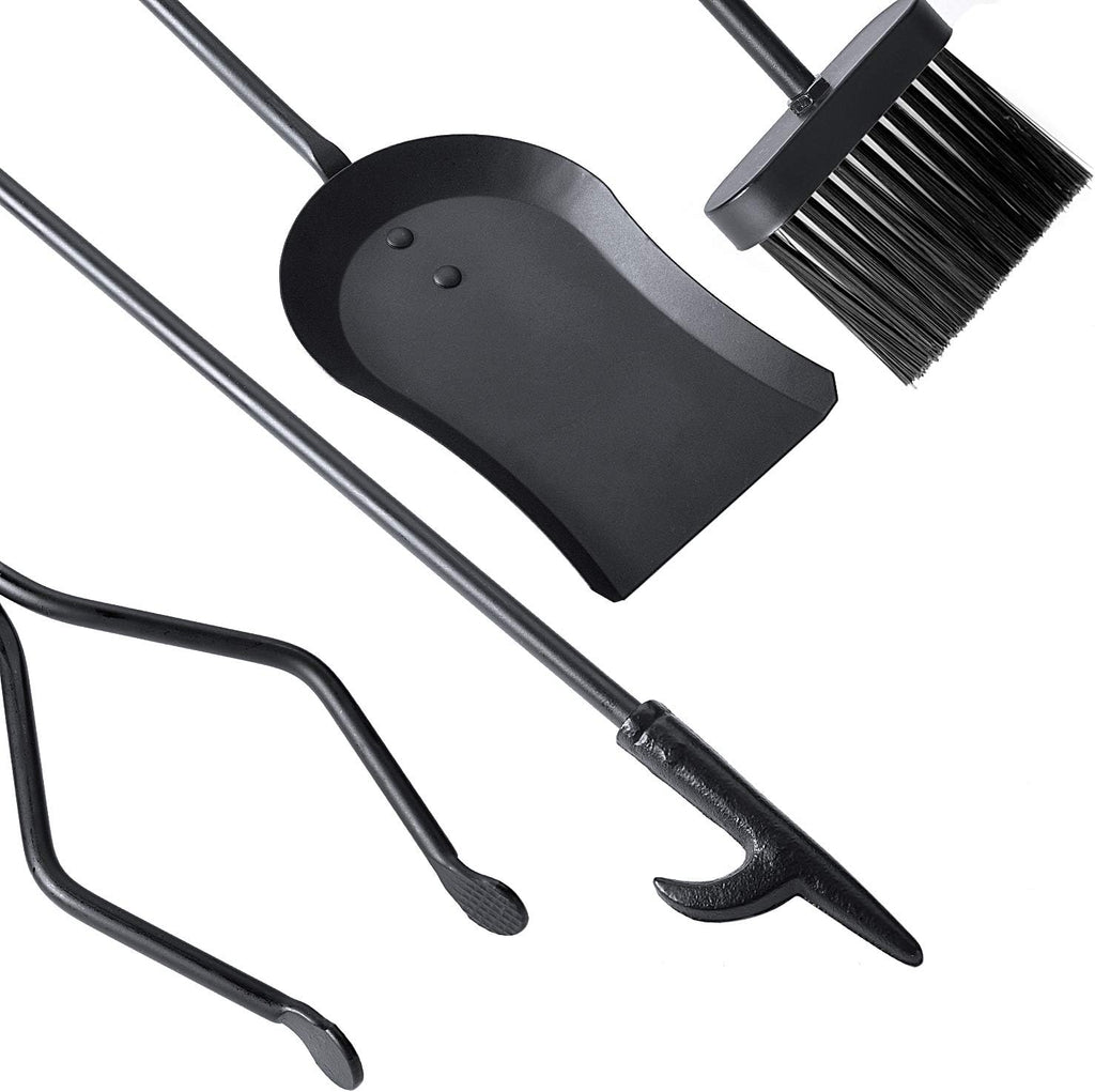 5 Pieces 32inch Black Cast Iron Fireplace Tool Set with Log Holder W650873