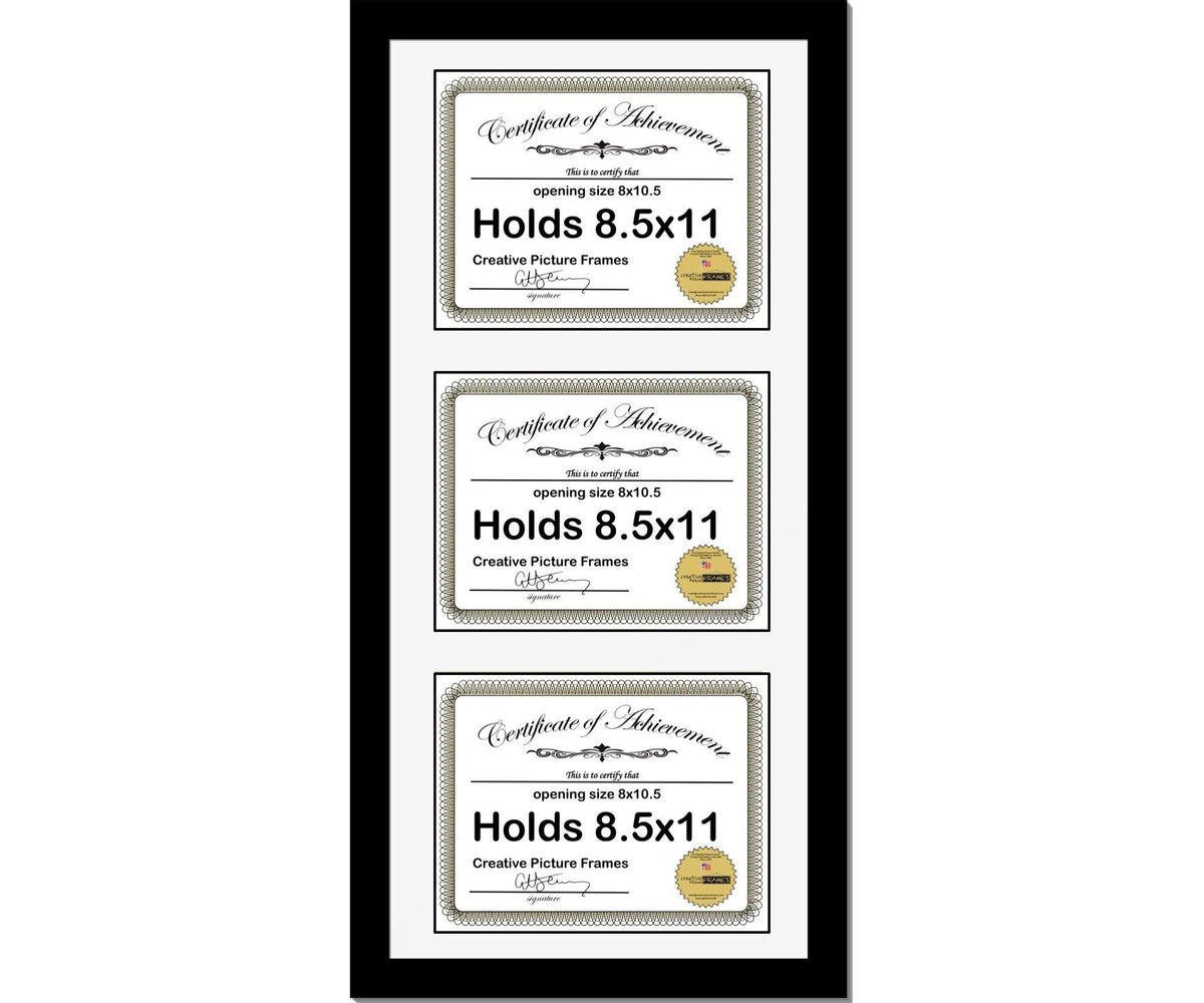 Black Triple Diploma Frame with 3 Opening White Mat Z11225