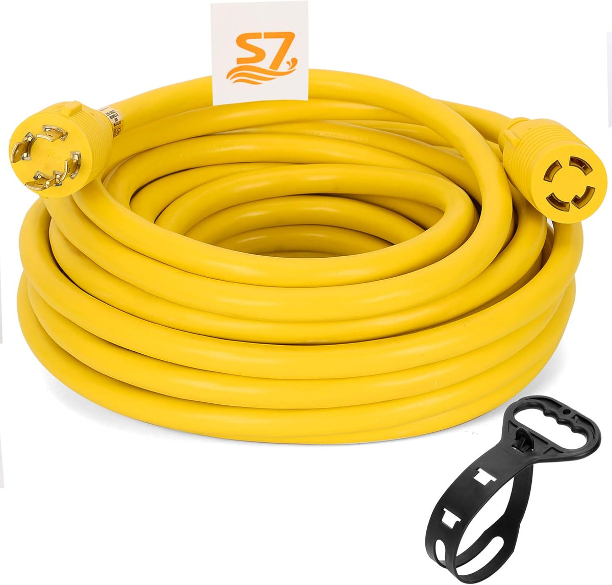 50ft Heavy Duty Generator Locking Power Cord NEMA L14-30P/L14-30R, 4 Jaw 10 Gauge SJTW Cable, 125/250V 30Amp 7500 Watt Yellow L7152