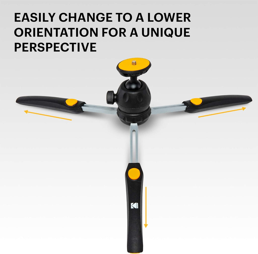 Mini Adjustable Tripod with Remote, 360° Ball Head, Compact Tabletop Tripod, Selfie Stick, 5-Position Legs, Rubber Feet, Smartphone & Action Camera Adapters, Pack of 2 I639