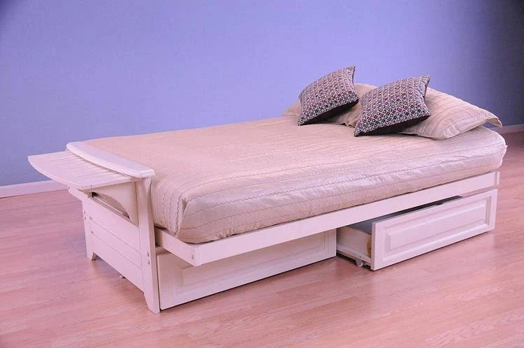 Antique White Full Futon with Suede Mattress and Storage Drawers D8406