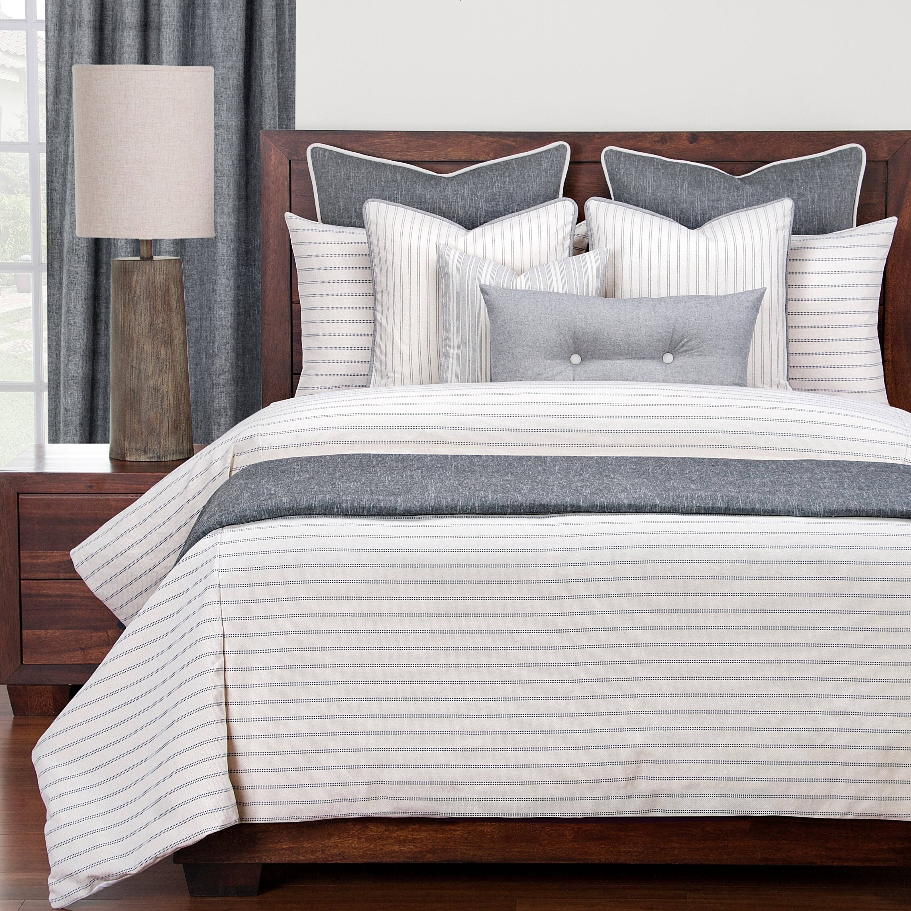 Ticked Stripe Duvet and Shams Set Blue California King L3093