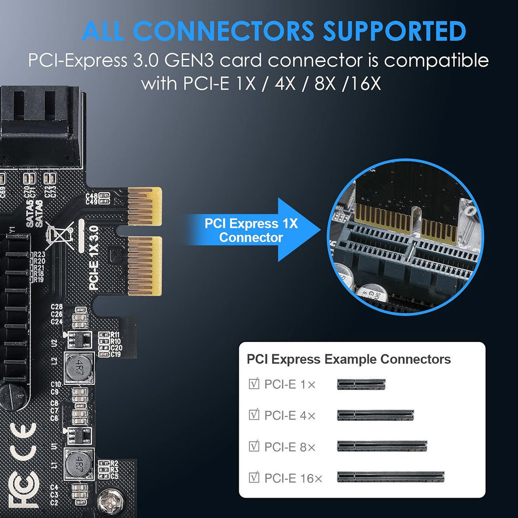 6 Port SATA 3.0 PCIe Controller Card with 6 SATA Cables X360605