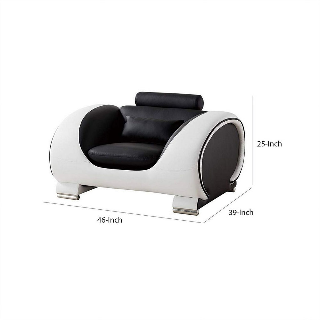 Black and White Faux Leather Wooden Sofa Chair with Headrest U76125