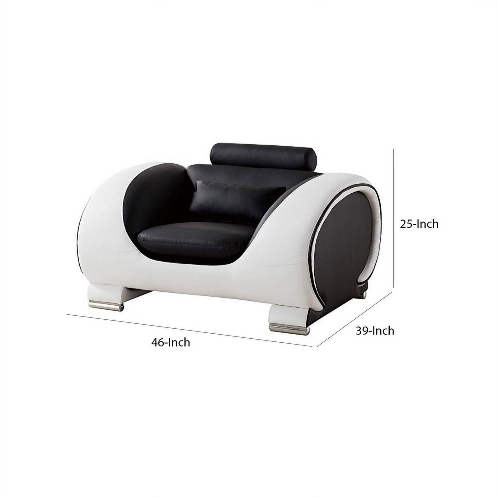 Black and White Faux Leather Wooden Sofa Chair with Headrest U76125
