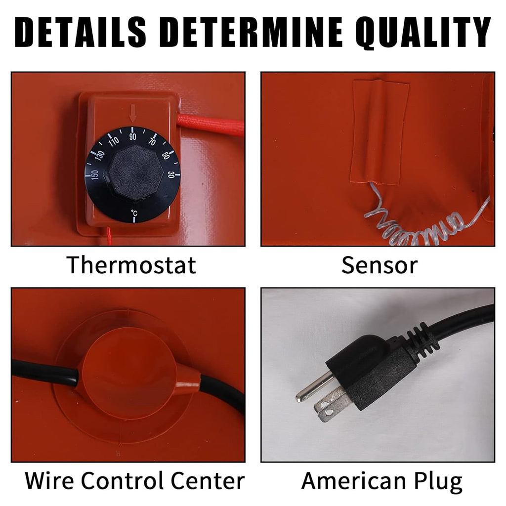 55-Gallon Silicone Metal Drum Heat Pad Band Warmer Kit 120V 150℃ 5x70in Pack of 2 D120
