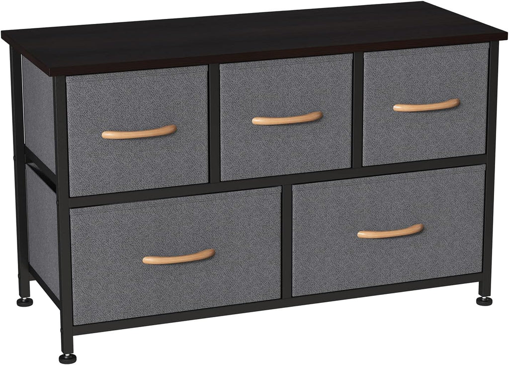 Black/Rustic Brown 5 Drawer Fabric Dresser D6070