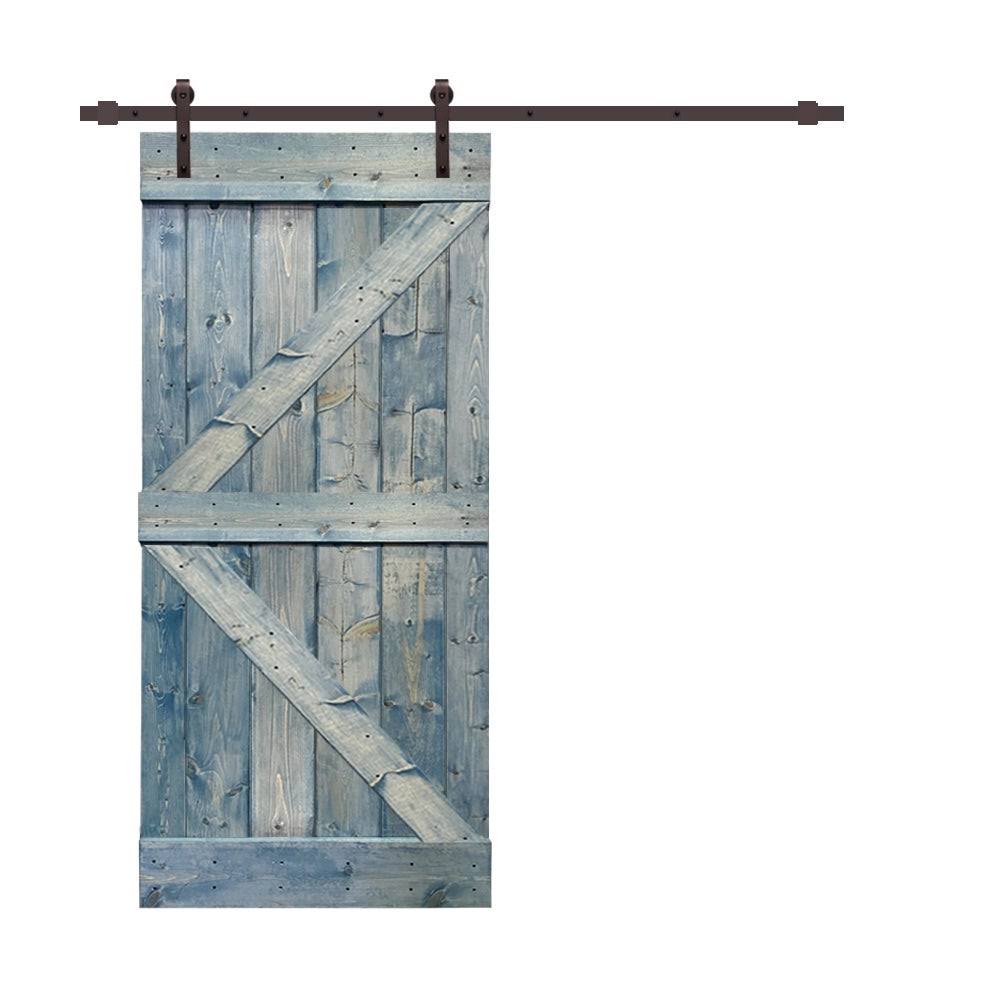Ocean Blue Stained Wood Sliding Barn Door with Hardware Kit N258