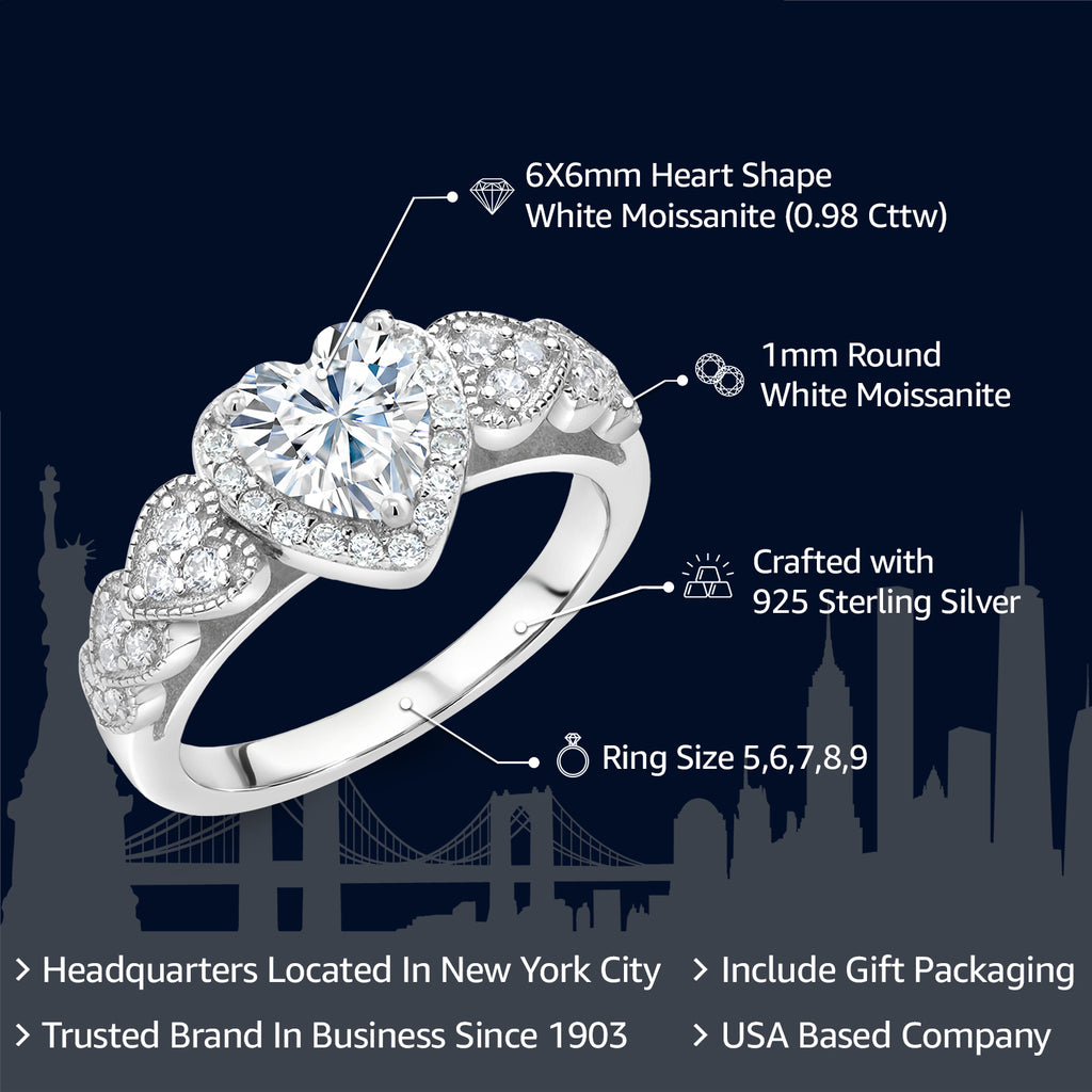 925 Sterling Silver White Moissanite Engagement Ring F99665