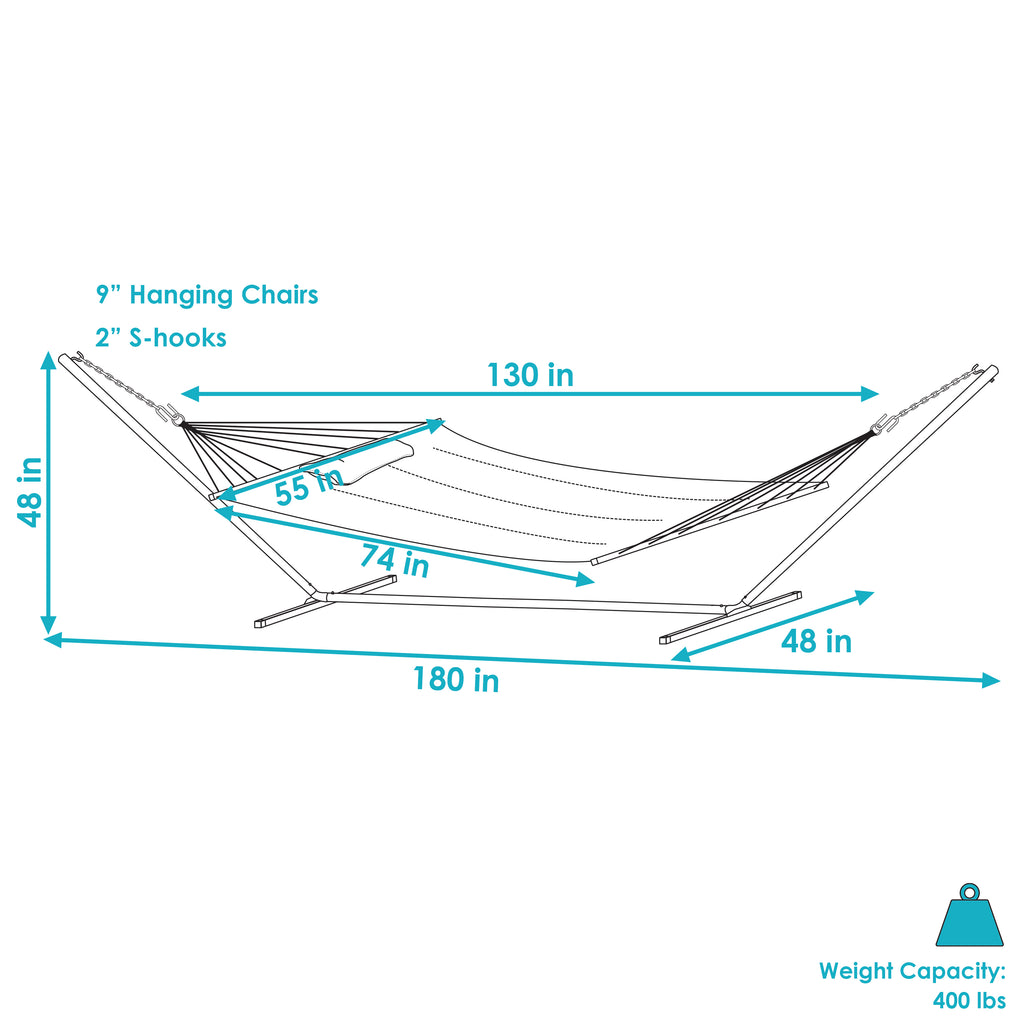 2-Person Freestanding Quilted Fabric Hammock with Stand E396