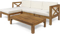Teak Finish Beige 5 Piece Outdoor Acacia Wood Sofa Set A6087