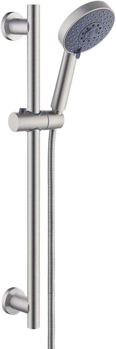 Slide Bar with Handheld Shower Head Hand Shower Hose Holder Adjustable 5-Function Massaging Sprayer Brushed Finish, Pack of 2 I607