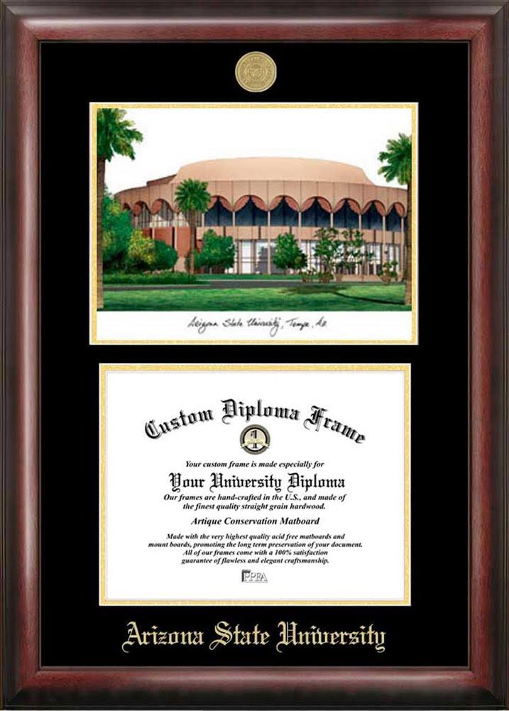 Gold Embossed Diploma Frame with Campus Images Lithograph H192