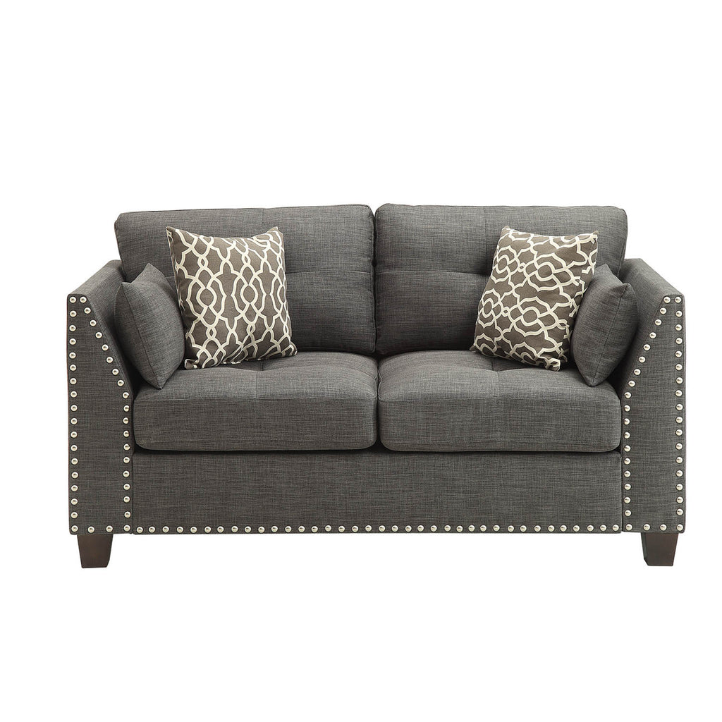 Light Charcoal Linen Loveseat with 4 Pillows I206418