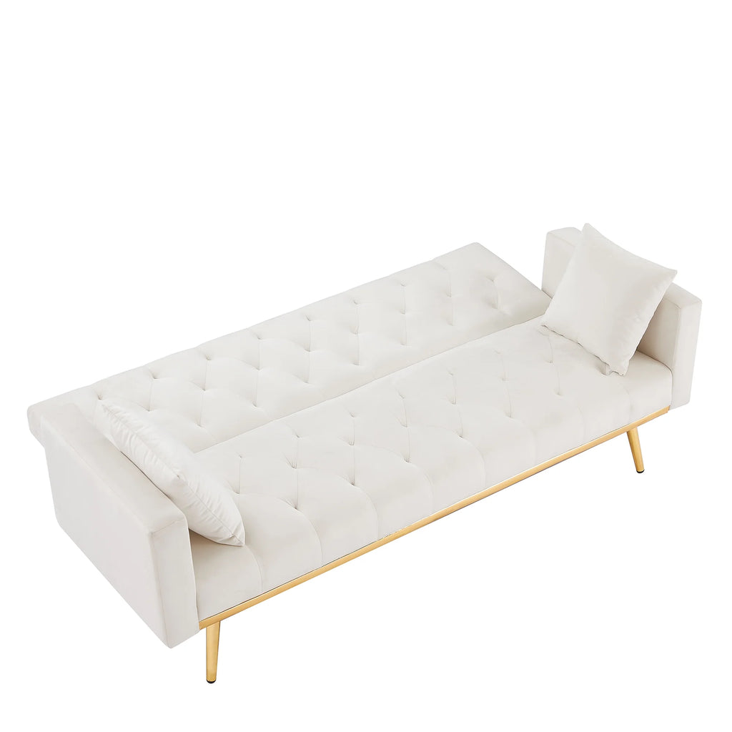 Cream White Convertible Folding Futon Sofa Bed P60767