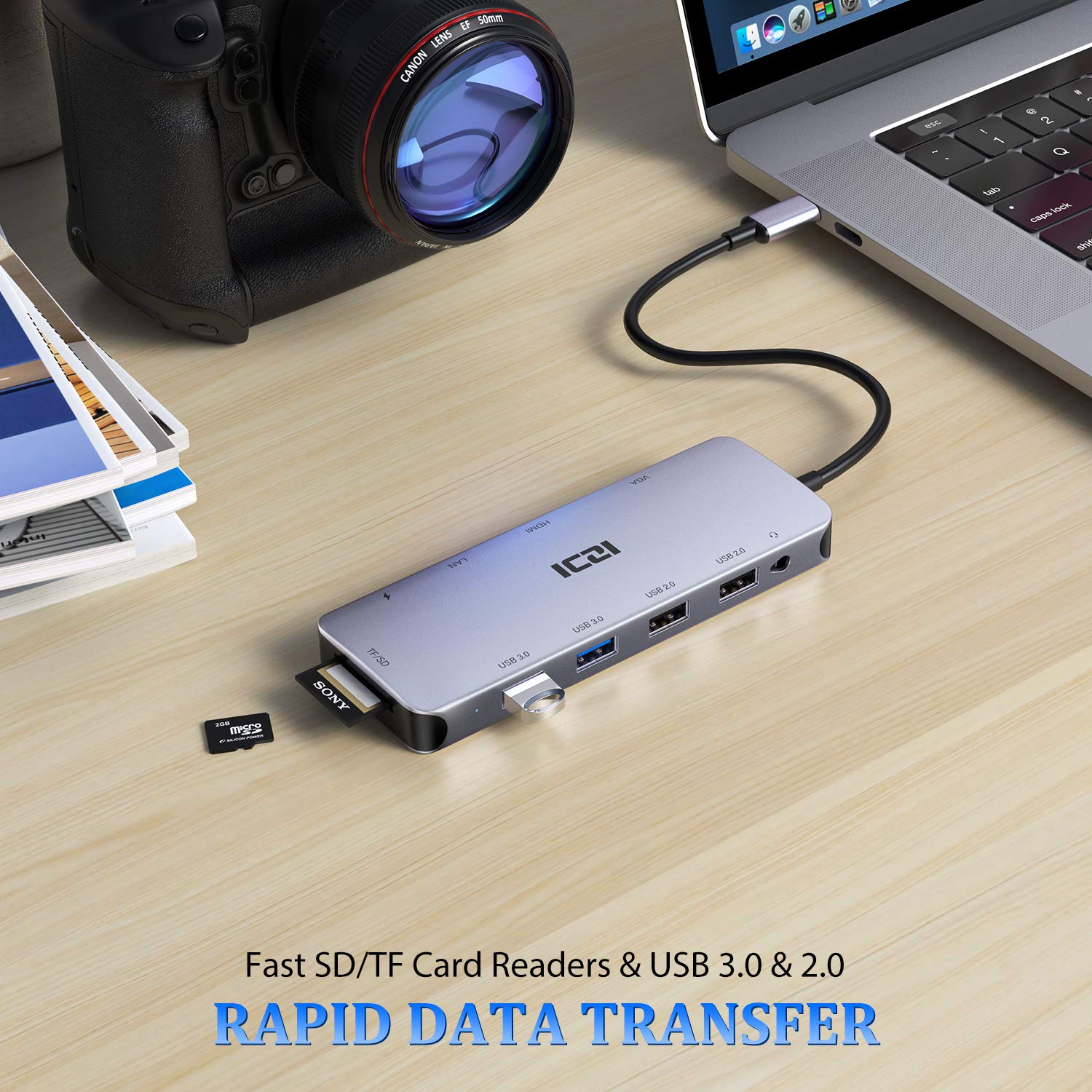 USB C Hub 11 in 1 Adapter with Ethernet, 4K USB C to HDMI, VGA, USB 3.0, USB 2.0, SD/TF Card Reader, USB C Pd 3.0 A6105