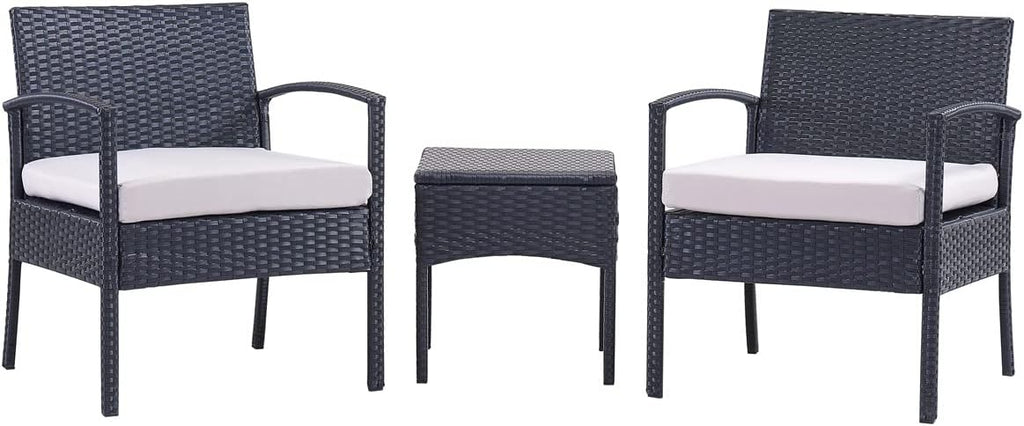3 PCS Patio Rattan Conversation Chair Set with Coffee Table N22433