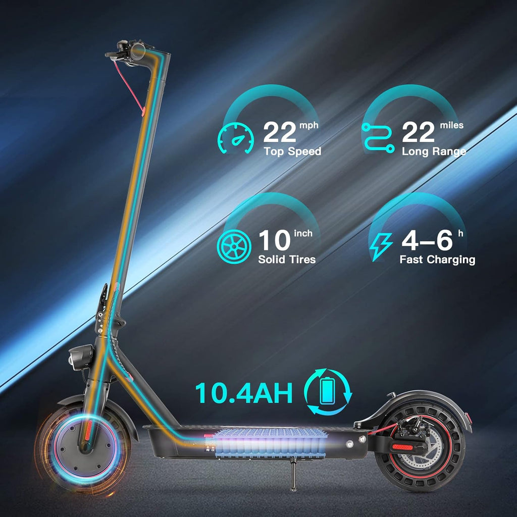 Electric Scooter with 500W Motor, 22 Miles Range, 21.7 MPH Top Speed, 10" Solid Tires, Dual Suspensions N524778