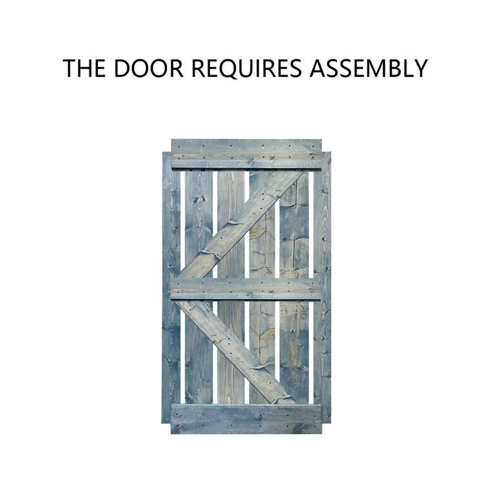 Ocean Blue Stained Wood Sliding Barn Door with Hardware Kit N258