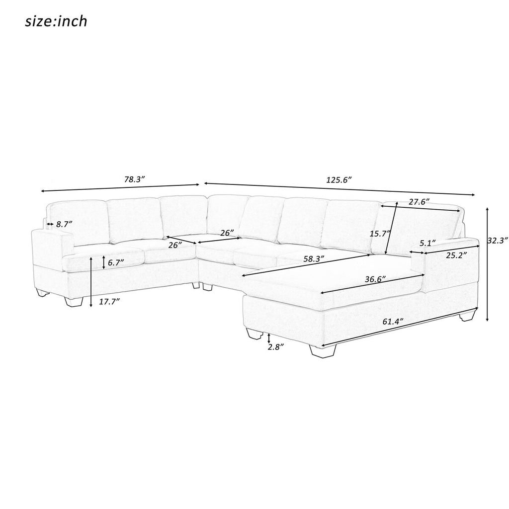 Upholstered U-Shape Sectional Sofa with Chaise Lounge Couch T6171