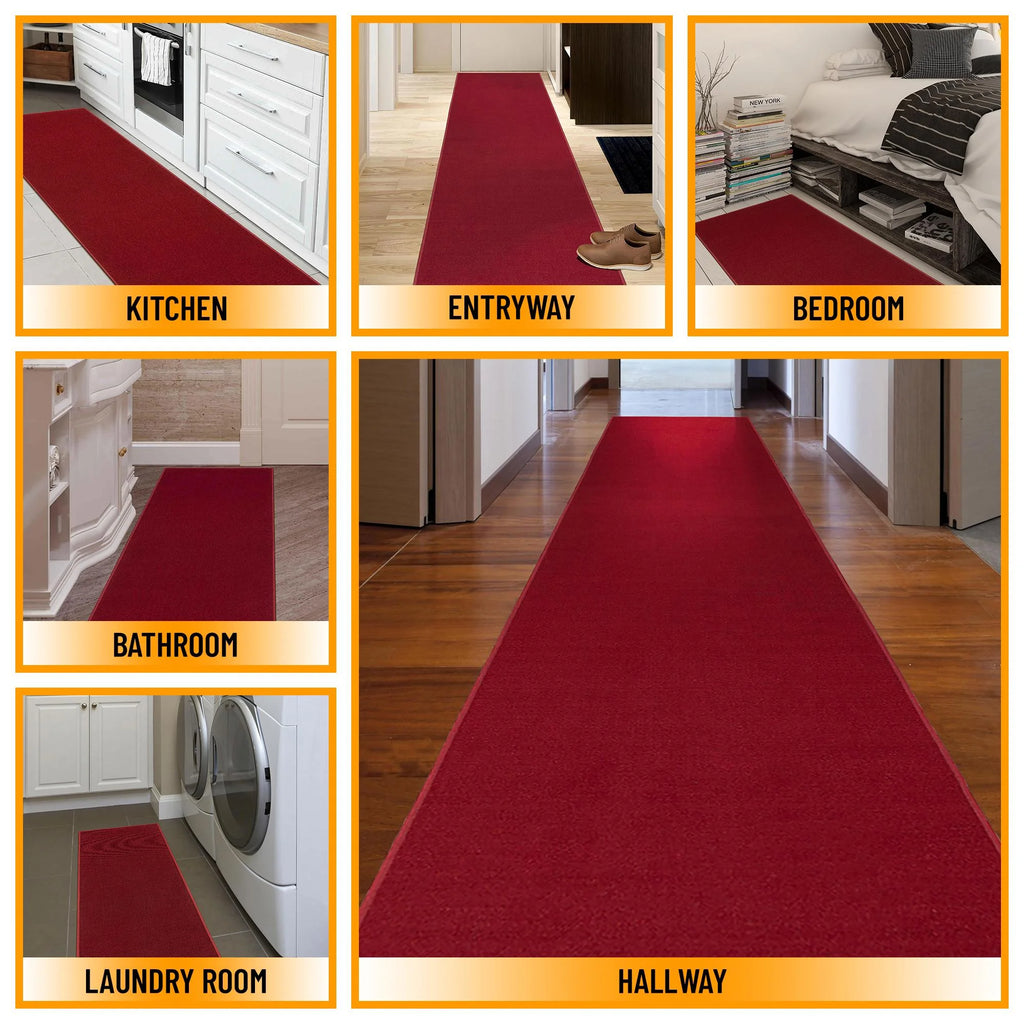 Red Non-Slip Rubberback Runner Rug, 1'10" x 12' L333