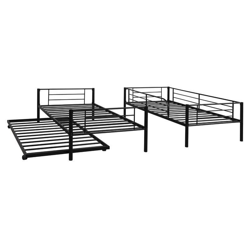 Twin-Over-Twin Metal Bunk Bed with Trundle Black I900